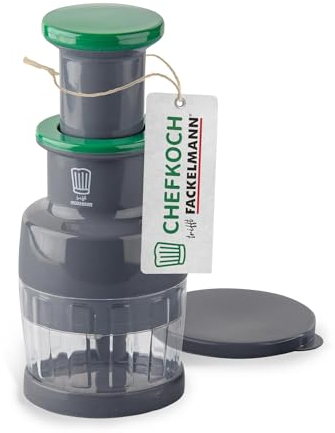 FACKELMANN Chefkoch Gemüseschneider 2-teilig – Multihacker zum Zerkleinern von Zwiebeln, Gemüse, Kräuter & Co. – Zwiebelschneider mit scharfen Rotationsklingen