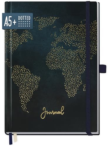 paper&you® Premium Journal dotted A5 Travel the World Notizbuch gepunktet, 120g/m² dickes Papier, 188 nummerierte Seiten, Tagebuch mit Punkteraster - nachhaltig & klimafreundlich