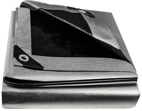 Lona de 2 m x 4 m, 180 g/㎡, impermeable, con ojales, lona de protección, cubierta de madera para muebles de jardín, piscina, trampolín, techo, resistente al moho, gris/negro