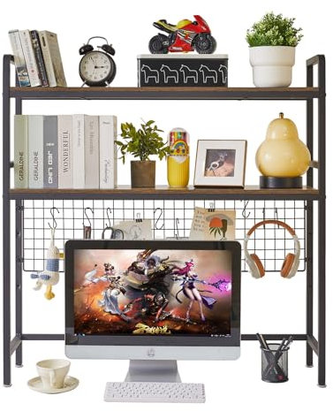 IBUYKE Bücherregal Schreibtisch Aufsatzregal Schreibtisch Regal Organizer für Wohnheim Hause 2 Tier Büro Computer Schreibtisch Zubehör Organizer Lagerregal Multifunktionales Regal TMZ003H