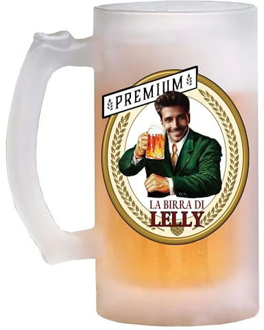 Bombo Boccale da birra in vetro personalizzato con il nome e la faccia del festeggiato etichetta Premium