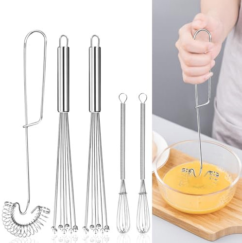 Prebarfun 5 Pezzi Frusta da Cucina in Acciaio Inossidabile, Frusta Spirale da Cucina, Sbattitore Manuale Con 8-Stahlkugeln 30cm, 27cm, 20cm per Mescolare, le Uova, Mescolare la Pastella, la Schiuma