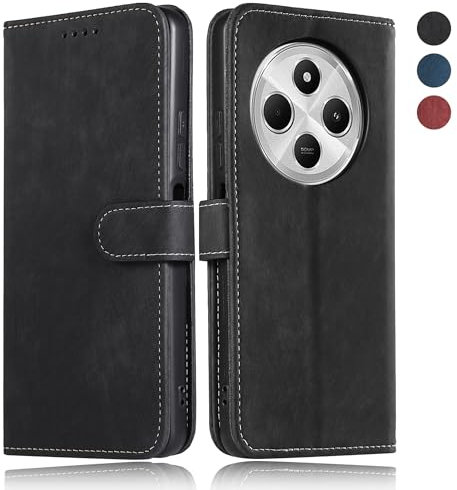 MIKULLE Cover a Libro per Xiaomi Redmi 14C 4G / Redmi A4 5G (6.88), Custodia in Pelle PU e Silicone TPU Bumper, Flip Chiusura Magnetica Caso Portafoglio con Funzione Stand - Nero