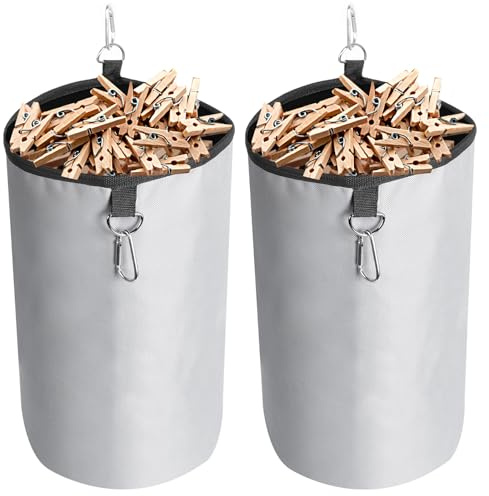 AiQInu porta mollette bucato da esterno, per riporre fino a 200 mollette, borsa per mollette da bucato per interni ed esterni(Grigio 2 pezzi)