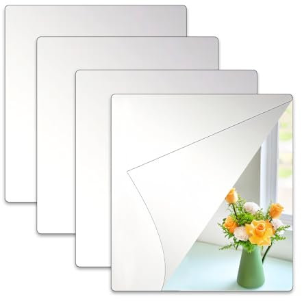 DONGDA Acryl Klebespiegel, 4 Stück Spiegel zum Aufkleben 20cm x 20cm Spiegelfliesen Selbstklebend Spiegelfolie Wandspiegel, Spiegel Selbstklebend für Wohnzimmer Schlafzimmer (3mm Dicke)