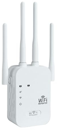 Acunny Internet WLAN-förlängare, internetbooster, WLAN-repeater med 1 200 Mbit/s, 4-ports nätverksrouter, dualband 5 GHz/2,4 GHz, konfiguration, större täckning