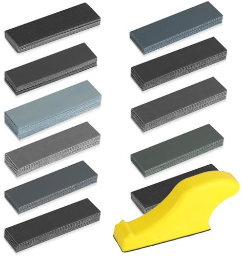 100 Pcs Wet and Dry Sandpaper Sheets, 120 To 5000 Grit Wet and Dry Paper, Assorted Sand Paper Sheets, Coarse Fine Sandpaper for Wood Walls Metal Furniture Car Sanding(9 x 3 cm), with Sanding Block