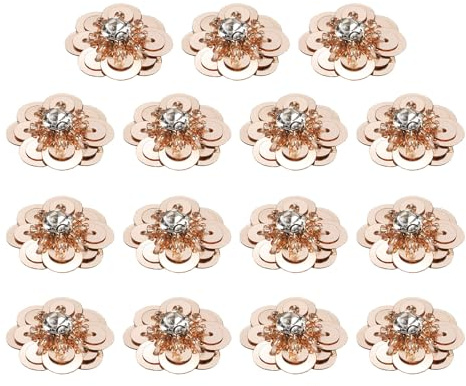 QUARKZMAN 15Pezzi Fiori Decorativi in Paillettes e Perline, 25mm Applicazioni Artigianali con Cristalli da Cucire su Abiti Borse Fasce Decorazioni, Rosa Chiaro