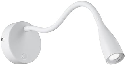 Eglo Lampada da parete a LED Olivandino, a collo di cigno, luce da lettura a muro, per camera da letto, con interruttore, in metallo e plastica bianca, colore luce: bianco caldo