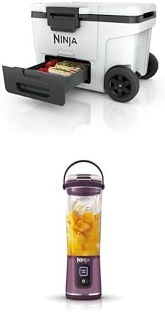 Ninja FrostVault Kühlbox mit Rollen und Isolierung, bietet Platz für bis zu 68 Dosen, Wolkenweiß, FB245EUWH + Ninja Blast Tragbarer Mixer/Blender/Smoothie Maker, 530ml Becher, Lila, BC151EUPR