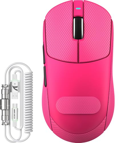 ATTACK SHARK Série X8 Souris Gaming sans Fil, 55–65 g Ultra-Légère, Capteur PixArt PAW3395/3950, Bluetooth/2.4G & USB, Jusqu’à 42 000 DPI, Câble LED C06 Ultra (Rouge Baie + Autocollants, X8 Plus)