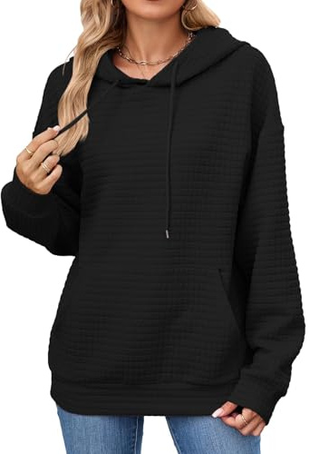 iChunhua Thin Hoodies for Women UK Black Plain Soft Long Sleeve Hooded Sweatshirt Autumn Clothes Black M