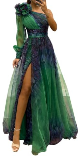 shownicer Robe Femme Chic Et Elegant Ete Robe Longue De Ceremonie sans Manche Robes de Soiree Imprimé Fleurs Robe de Bal B Vert L