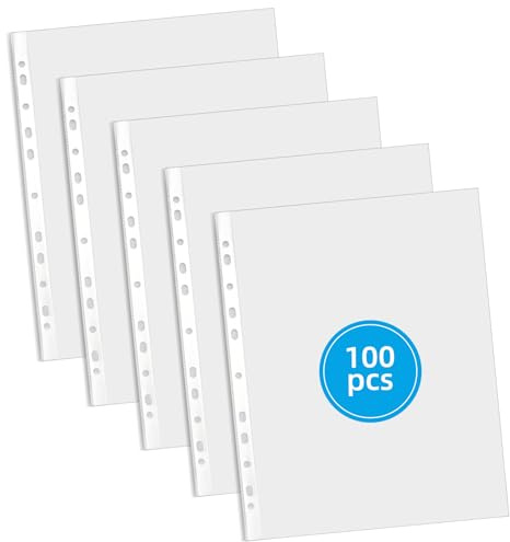 Fundas Plástico A4 100 Fundas Transparentes A4 de 70µ Gruesas 11 Agujeros para Archivador fundas para Documentos Protección Antipolvo para Archivos Contratos y Hojas Sueltas