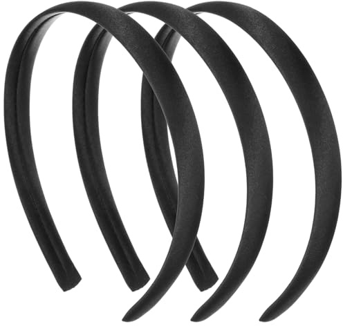 IANFAN 3 Pcs Black Satin Headbands for Women, Non-Slip Plain Hair Bands Plain Wide Hair Band Hoops 0.6 Inch Wide Hard Head Band for Women Cosplay Halloween Christmas Costumes DIY Crafts Gifts