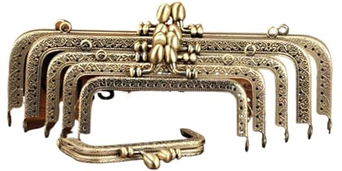 GHHZML Clutch-fickstängning blomknoppprägling, kvadratisk metallplånbokshandtag för koppling väsktillbehör, kysslås, antik bronston för virkväska (15 cm)