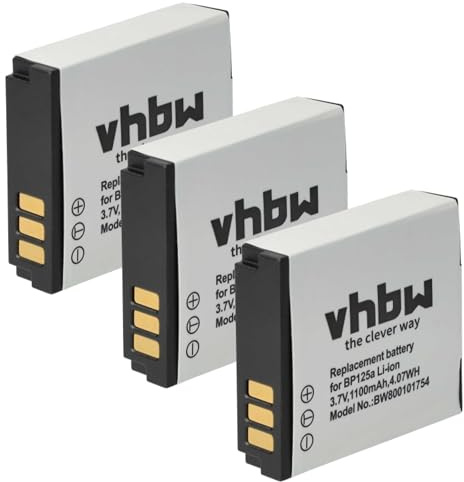 vhbw 3x batteria sostituisce Samsung IA-BP125A, AD43-00197A, BP125A, IA-BP125 per videocamera camcorder (1100mAh, 3,6V, Li-Ion)