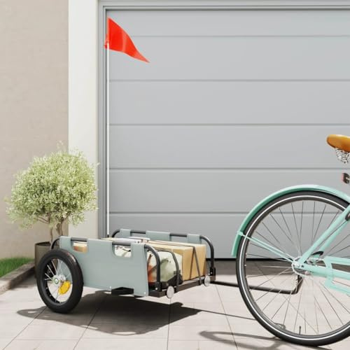 Ordellia Cykelvagn blå av Oxfordtyg och pulverlackerat järn, x x, lastkraft, med koppling, dragstång och reflektorer för bagage, shopping och utomhus