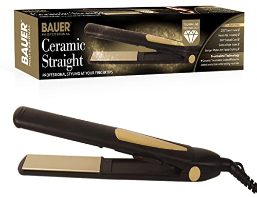 Bauer 38840 Ceramic Hair Straighteners - for All Hair Types - Portable - Fast Heating - 360° Swivel Cord - Safety Hanging Loop