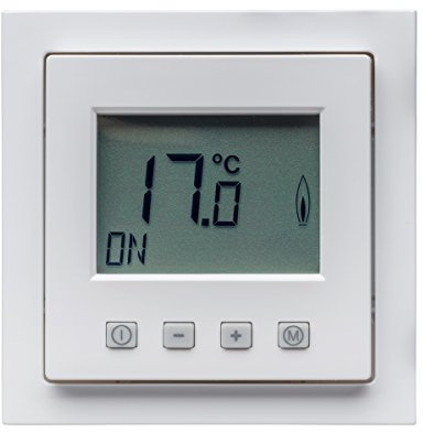 Halmburger digital Raumthermostat ERD62sg, großes Display inkl. Busch Jäger Future linear 1-Fach Rahmen 1721-184K, studioweiß Glanz für Fußbodenheizung Stellantriebe 230V stromlos geschlossen (NC)
