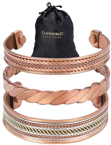 Coppervast Copper Bracelets- for Men and Women| Set of 3 with Gift Box |Gift for Men & Women | Gift for Mom -Handmade 100% Copper (Braided)
