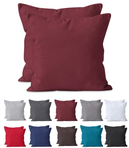 Hometex Premium Textiles 2-er Set Kissenhülle Baumwolle Renforcé | Doppelpack Kissenbezüge ca. 115 g/m² | Oeko-TEX®Standard 100 Kissen-Bezug mit Reißverschluss | 40x40 cm Bordeaux