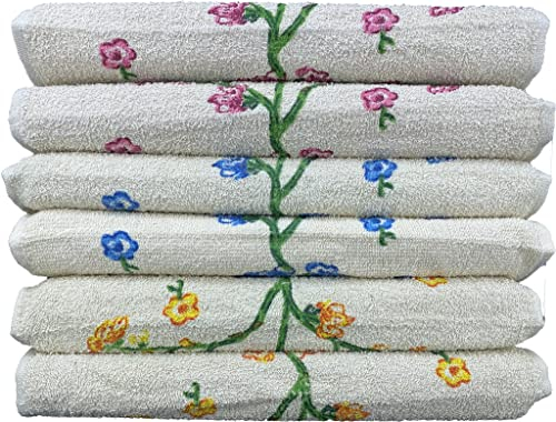 HOME ZEN HOUSEHOLD LINEN Packung mit 6 Handtüchern für das Gesicht, Hände, Gästetücher, bedruckt, Blumenmuster, 100 % Baumwolle, hydrophil, Packung mit 6 Stück, 40 x 60 cm, Design Bonsai