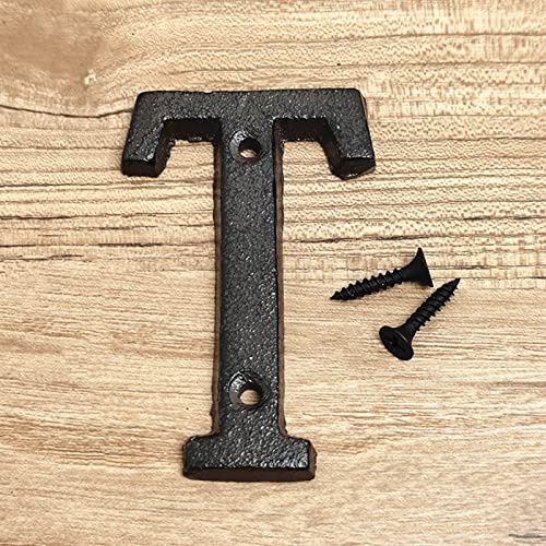 3D House Plaque Numbers 0-9 Letter A-Z Black Cast Iron 8cm Metal Digital Door Plate Sign with Screws Alphabet Home Outdoor Anti-Rust Exterior Signage Doorplate Hotel Apartment Street Mailbox (T)