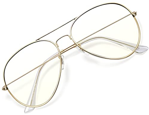 KANASTAL Gold Blue Light Glasses Womens Blue Light Blocking Glasses Mens Metal Frame Anti Glare Filter Bluelight Gaming Computer UV - Gold Frame Clear Lens