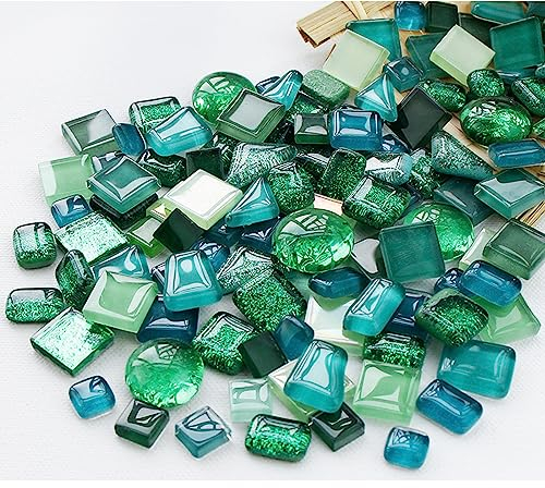 500g Glass Mosaic Tiles, Irregular Crystal Mosaic Tiles for Crafts Bulk and Tiny Stepping Stone kit, Transparent Stained Glass Sheets for Handmade DIY Art Crafts and Home Decoration,Green