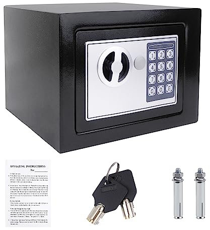 Cassaforte per mobili, ignifuga, impermeabile, con serratura a combinazione e 2 chiavi, in acciaio inox, da parete, per casa, ufficio, scuola, hotel, 23 x 17 x 17 cm, 4,6 l, colore nero