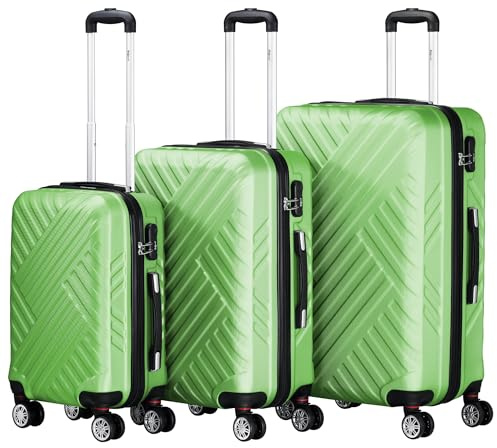 Zelsius Resväskeset i 3 delar, väska med hårt ABS-skal med kombinationslås, dubbla hjul och inre skiljevägg, handbagage, rullväska, stor resväska, Grön
