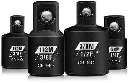 4-teiliges Adapter-Set für Schlagschlüssel, Stecknüsse 1/4 Zoll, 3/8 Zoll, 1/2 Zoll, quadratisches Adapter-Set und Reduzierstücke für Schlagschlüssel, Cr-Mo Stahl