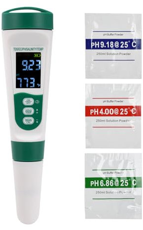 Medidor pH, Aideepen 5 en 1 Salinidad/PH/EC/TDS/Termómetro Medidor PH Piscina, Recargable con Mensaje de voz Medidor PH Agua, PH Meter para Agua, Acuario, Estanque, Piscina