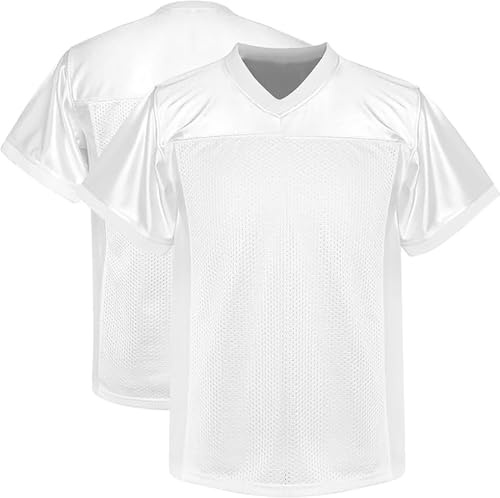 KUAIPAO Youth Blank Football Jersey, Kid's Hip Hop Jersey Sports T-Shirt for Party(L, White01)