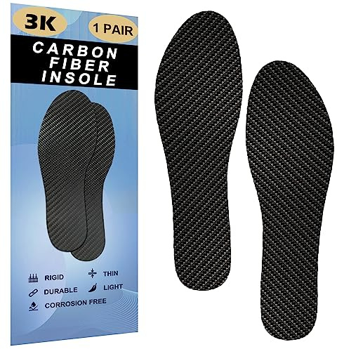 Carbon Fiber Insoles 1 Pair, Rigid Carbon Fiber Shoe Insert 1Pair for Pain Relief & Injury Turf Toe, Foot Fractures, Hallux Rigidus and Limitus for Hiking Running (245mm-Men's 8-8.5/Women's 9-9.5)