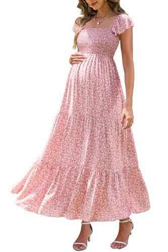 Maternity Dresses Baby Shower Photoshoot Easter Pregnancy Summer Sun Pink Floral Spaghetti Straps Casual Maxi Dress 2025
