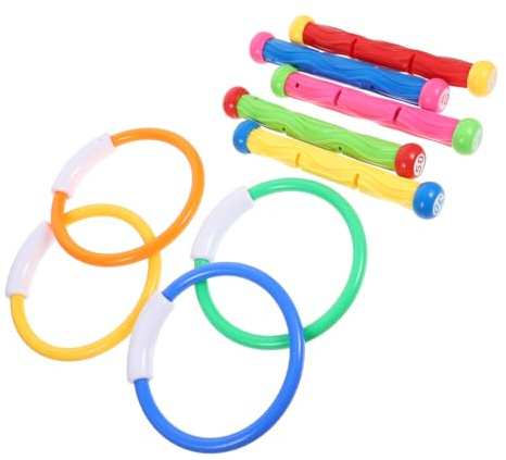 WHAMVOX Juguetes de Piscina para Niños de 3 a 5 Años, Anillos de Buceo de Plástico sin Rebabas, 9 Piezas para Entrenamiento de Natación Agua