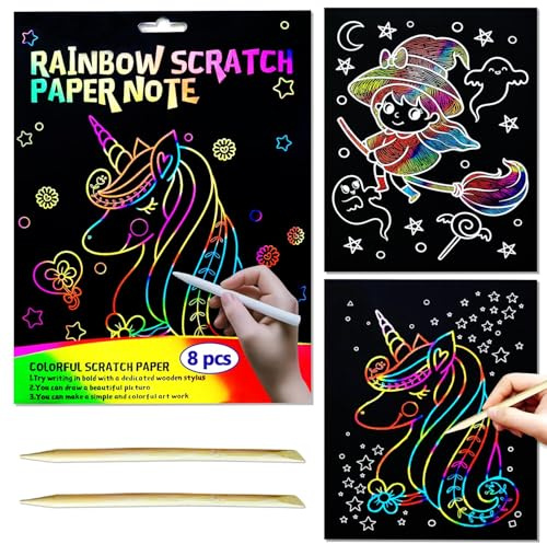 Scratch Art Bambini Set, Fogli Arcobaleno da Grattare, Scratch Art for Kids, Arcobaleno da Grattare Regali per Bambini (A)
