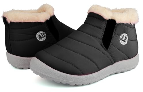 Dresofu Stivali da neve per bambini Caldi Stivaletti impermeabili per neonati e bambine Scarpe invernali antiscivolo da esterno Pantofole da interno Nero 31 EU