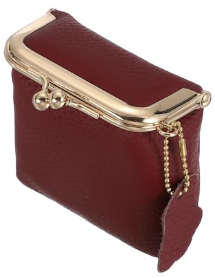 sourcing map Mini Jewelry Travel Case, Small Genuine Leather Box Jewelry Storage Organizer with Kiss Lock Portable Vintage-inspired Coin Purse for Women Lip-stick and Necklace, Red