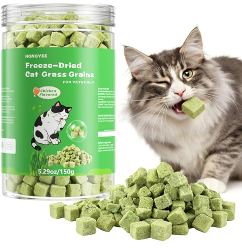 Golosinas de Hierba para Gatos Liofilizadas 150g, Congelados Granos de Gato, Raíces Secadas Naturalmente para Eliminación de Pelotas y Cuidado Dental