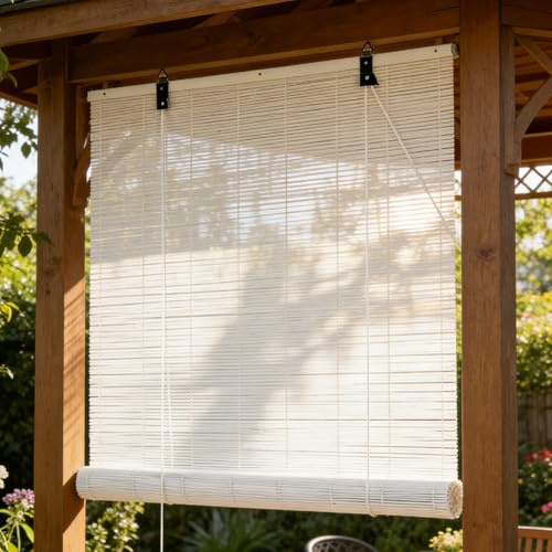 90x170cm Store Enrouleur Bambou pour Fenêtres Naturel Blanc sur Mesure