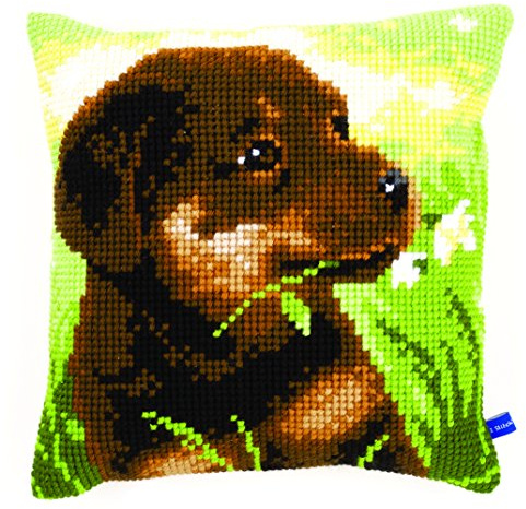 VERVACO Kit Cuscino Punto Croce Cucciolo di Rottweiler Set Ricamo Principianti Cuscini Gobelin Decorativi ca. 40 x 40 cm Accessori per Lavoretti Creativi DIY Casa Decor Hobby Adulti Cross Stitch