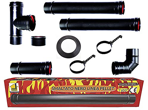 Tubos del Kit estufa de pellets 80 mm. tubo de acero negro esmaltado resistente 600 ° CE Hecho en Italia chimenea porcelana.