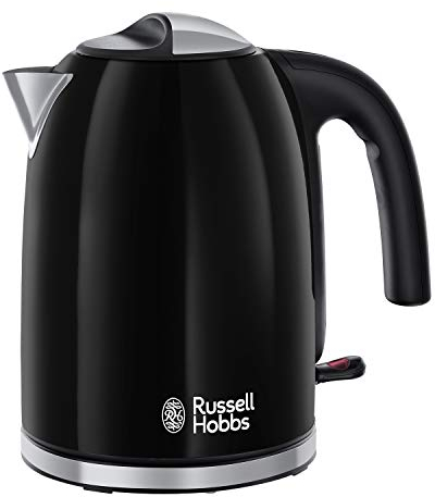 Russell Hobbs Black Stainless Steel 1.7L Cordless Electric Kettle with black handle (Fast Boil 3KW, Removable washable anti-scale filter, Pull to open hinged lid, Perfect pour spout) 20413
