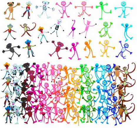 Fun Express Mega Bendable Toy Bulk Assortment 100 Pieces - Party Favors for Kids 4-8 & 8-12 | Classroom Prizes, Treasure Box Toys, Goodie Bag Stuffers | Birthday Party Supplies & Halloween Rewards