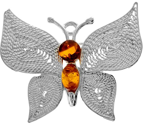 SilverAmber Damen-Brosche 925 Silber mit Bernstein - 4012