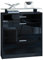 Vladon Schuhschrank Loret, Schuhkipper für 16 Paar Schuhe mit 2 Klappen und 1 Schublade und Glasablage, Schwarz matt/Schwarz Hochglanz (89 x 104 x 23 cm)