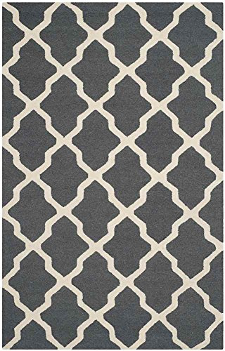 Safavieh Trellis Indoor Hand Tufted Rectangle Area Rug, Cambridge Collection, CAM121, in Dark Grey / Ivory, 91 X 152 cm for Living Room, Bedroom or Any Indoor Space